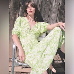 Faithful the Brand Vittoria Lime Roos Tie Dye Midi Dress Size Large NWT